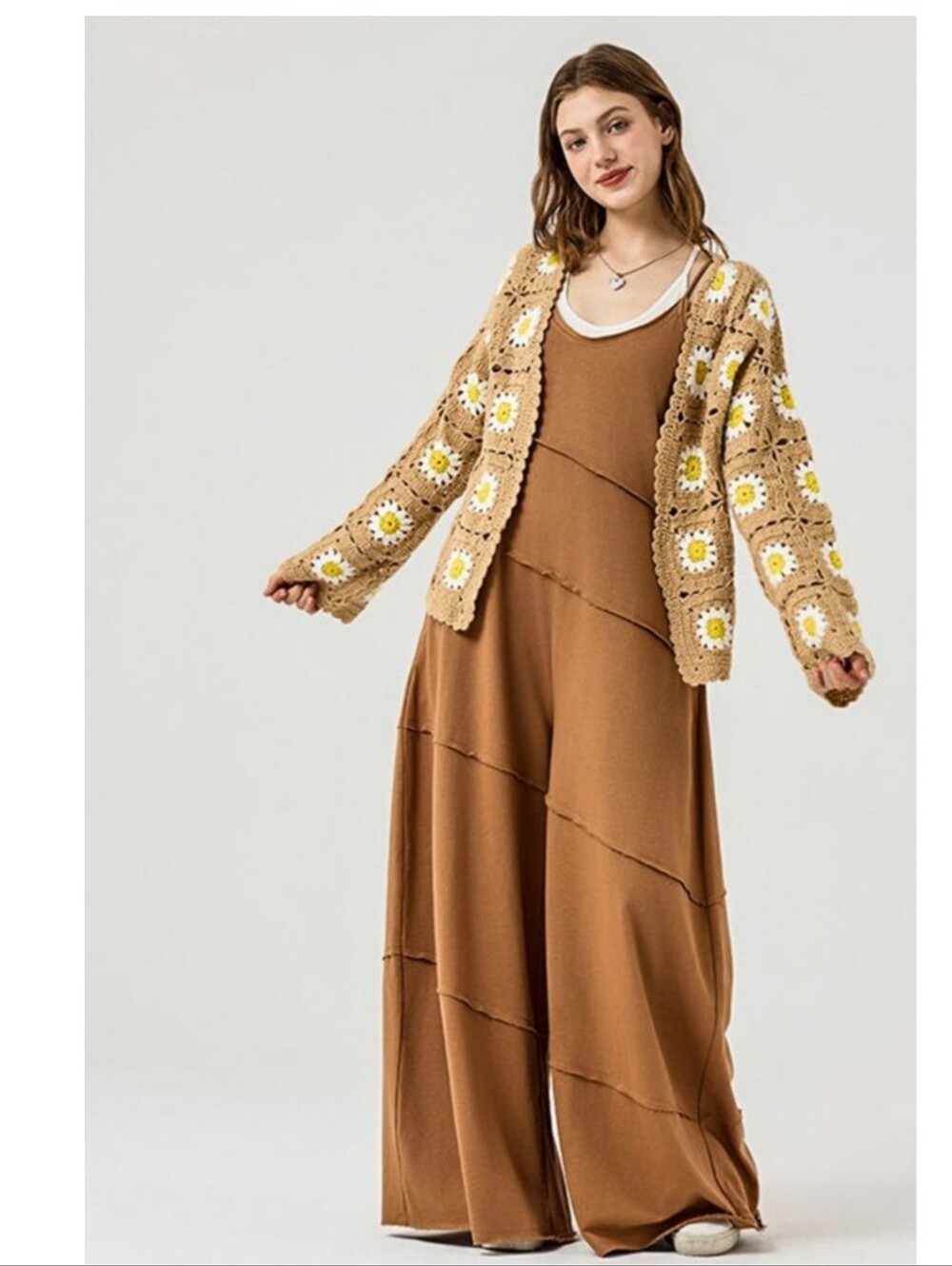 B13 Texas Brown Tiered Wide Leg Jumpsuit